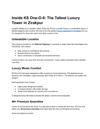 KS Group- Inside KS One-O-8_ The Tallest Luxury Tower in Zirakpur
