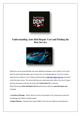 Car Dent Removal And Painting | Tactical Dent TX