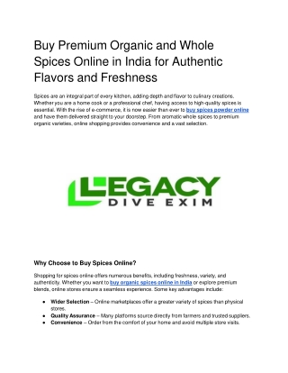 Buy Premium Organic and Whole Spices Online in India for Authentic Flavors and Freshness