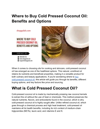 Where to Buy Cold Pressed Coconut Oil_ Benefits and Options