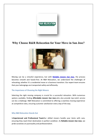 why choose r r relocation for your move
