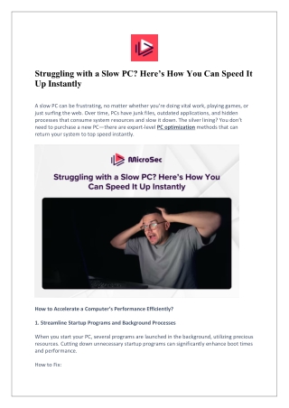 Struggling with a Slow PC? Here’s How You Can Speed It Up Instantly