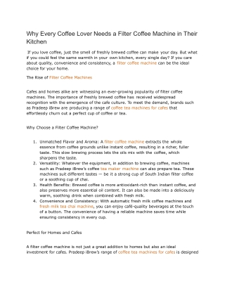 Why Every Coffee Lover Needs a Filter Coffee Machine in Their Kitchen