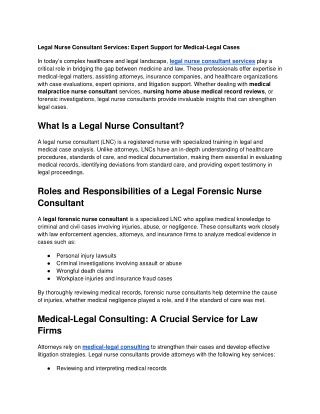 Legal Nurse Consultant Services_ Expert Support for Medical-Legal Cases