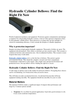 Hydraulic Cylinder Bellows