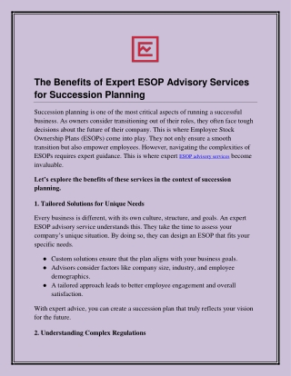 The Benefits of Expert ESOP Advisory Services for Succession Planning