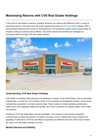Maximizing Returns with CVS Real Estate Holdings