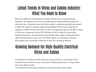 Latest Trends in Wires and Cables Industry: What You Need to Know