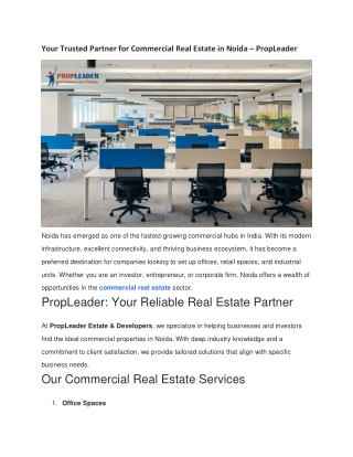 Your Trusted Partner for Commercial Real Estate in Noida – PropLeader