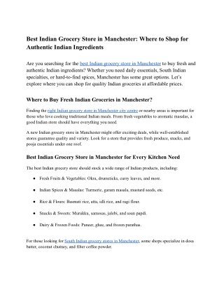 Best Indian Grocery Store in Manchester