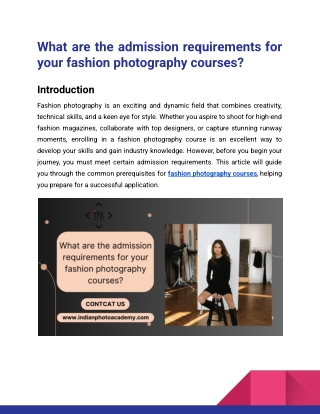 What are the admission requirements for your fashion photography courses_Indian Photo Academy