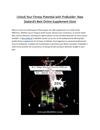 Unlock Your Fitness Potential with ProBuilder New Zealand’s Best Online Supplement Store
