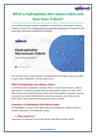 What is Hydrophobic Non-woven Fabric and How Does It Work?