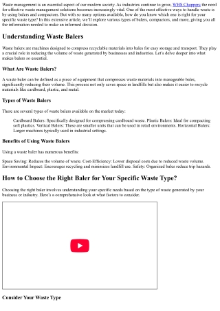 How to Choose the Right Baler for Your Specific Waste Type