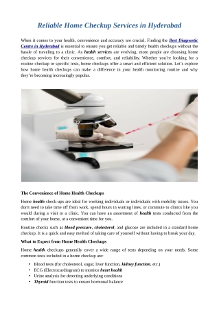 Reliable Home Checkup Services in Hyderabad