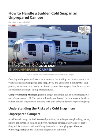 Sudden Cold Snap Solutions for Camper Wintering Michigan