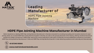 HDPE Pipe Jointing Machine Manufacturer in Mumbai