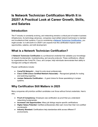Is Network Technician Certification Worth It in 2025