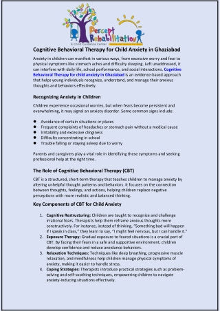 Cognitive Behavioral Therapy for Child Anxiety in Ghaziabad