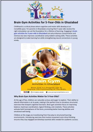 Brain Gym Activities for 5-Year-Olds in Ghaziabad