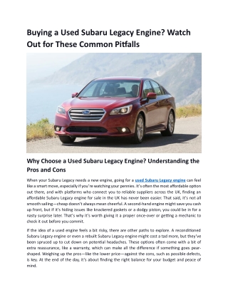 Buying a Used Subaru Legacy Engine? Watch Out for These Common Pitfalls