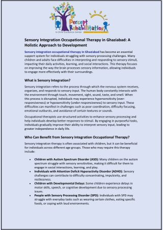 Sensory Integration Occupational Therapy in Ghaziabad A Holistic Approach to Development