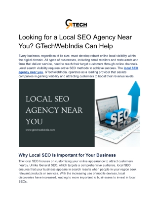 Looking for a Local SEO Agency Near You? GTechWebIndia Can Help