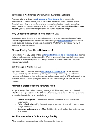 Self Storage in West Monroe, LA_ Convenient & Affordable Solutions