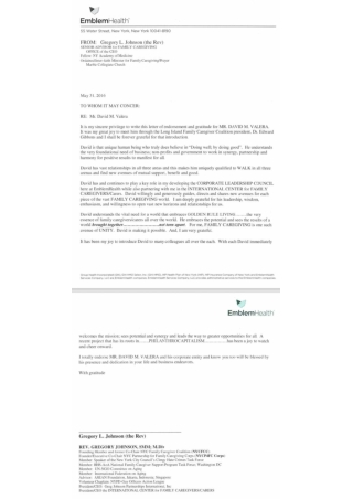Endorsement Letter for Mr. David M. Valera – EmblemHealth