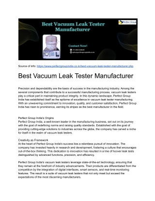 Best Vacuum Leak Tester Manufacturer