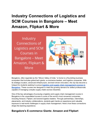 Industry Connections of Logistics and SCM Courses in Bangalore – Meet Amazon, Flipkart & More