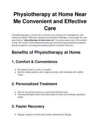 Physiotherapy at Home Near Me Convenient and Effective Care