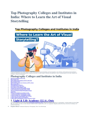 Top Photography Colleges and Institutes in India