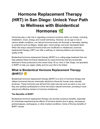 Hormone Replacement Therapy (HRT) in San Diego_