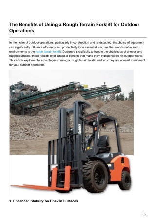 The Benefits of Using a Rough Terrain Forklift for Outdoor Operations