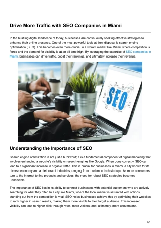 Drive More Traffic with SEO Companies in Miami