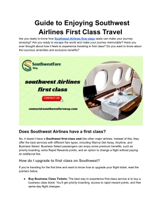 Guide to Enjoying Southwest Airlines First Class Travel