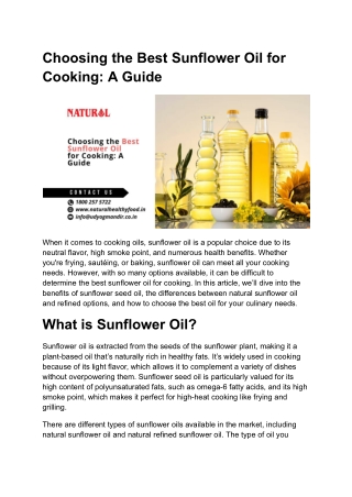 Choosing the Best Sunflower Oil for Cooking_ A Guide