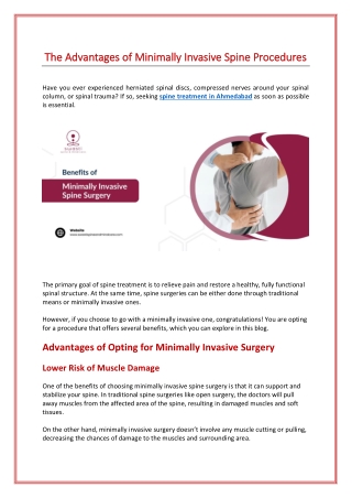 Benefits of Minimally Invasive Spine Surgery