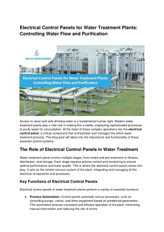 Electrical Control Panels for Water Treatment Plants: Controlling Water Flow