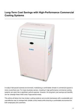 Long-Term Cost Savings with High-Performance Commercial Cooling Systems
