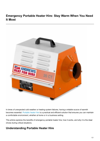 Emergency Portable Heater Hire Stay Warm When You Need It Most