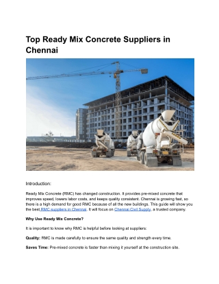 Top Ready Mix Concrete Suppliers in Chennai