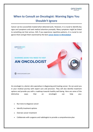 when to consult an oncologist warning signs