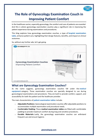 The Role of Gynecology Examination Couch in Improving Patient Comfort