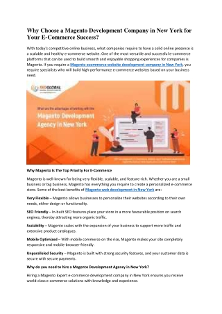 Why Choose a Magento Development Company in New York for Your E-Commerce Success