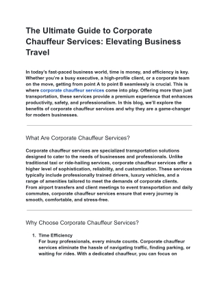 The Ultimate Guide to Corporate Chauffeur Services: Elevating Business Travel