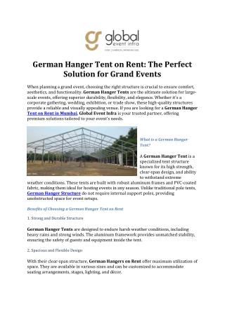 German Hanger Tent on Rent - The Perfect Solution for Grand Events