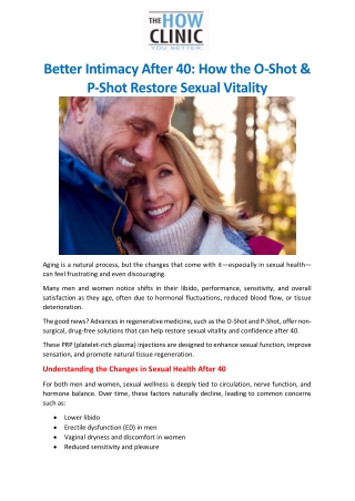 Better Intimacy After 40 How the O-Shot & P-Shot Restore Sexual Vitality