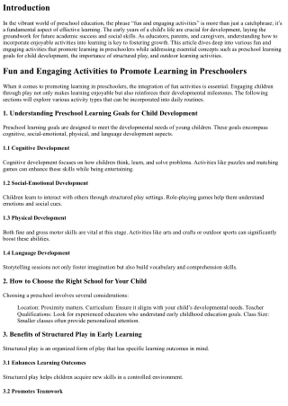 Fun and Engaging Activities to Promote Learning in Preschoolers